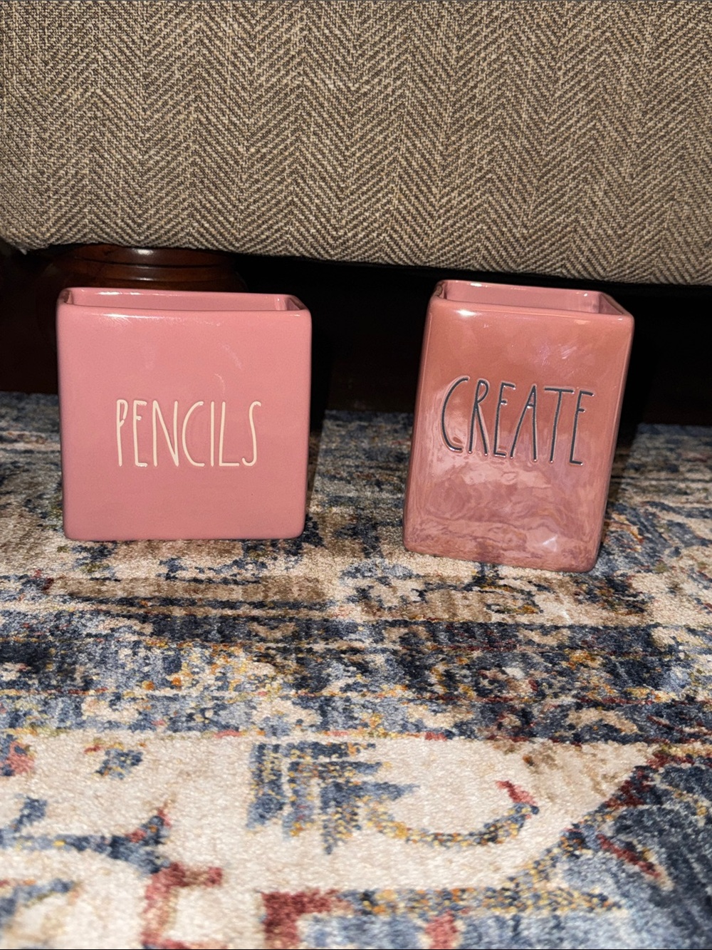 RAE DUNN Pink Ceramic 'PENCILS' and 'CREATE' Desktop Holders